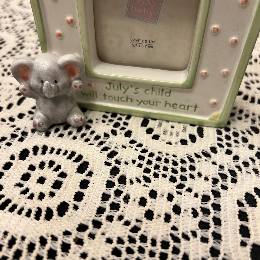 Vintage Russ Baby Ceramic Elephant Baby Picture Frame | July Birthday | Nursery - Picture 2 of 6